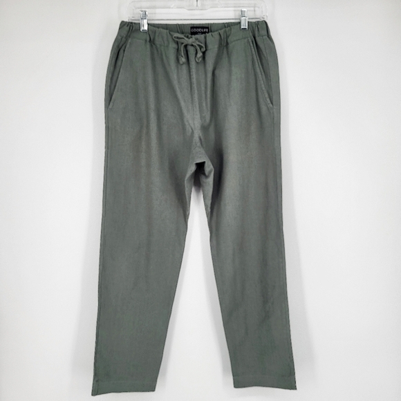Good Life Essential Linen Pants Chino Stretch Drawstring Olive Green Small - Picture 1 of 8
